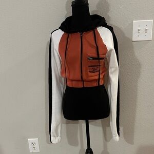 -Fashion Nova Black, White, and Orange Hoodie